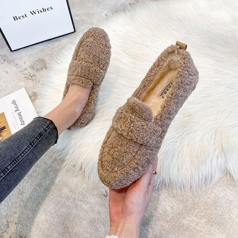 Mocassins Intérieur Extérieur Effet Fourrure Doublure Chaude Semelle Souple Confort Hiver Pour Femme