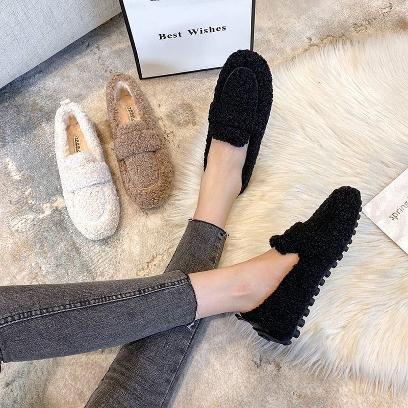 Mocassins Intérieur Extérieur Effet Fourrure Doublure Chaude Semelle Souple Confort Hiver Pour Femme