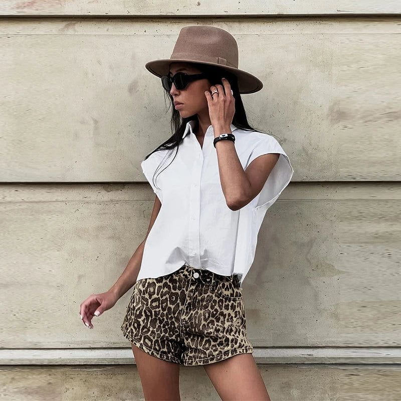 Felina | Short Taille Haute Imprimé Léopard Coupe Ajustée Casual Été Pour Femme
