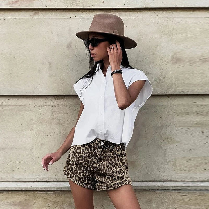 Felina | Short Taille Haute Imprimé Léopard Coupe Ajustée Casual Été Pour Femme