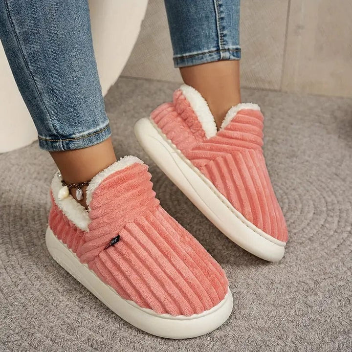 Cosylia | Chaussons Intérieur Extérieur Côtelé Doublure Chaude Semelle Antidérapante Confort Hiver Pour Femme