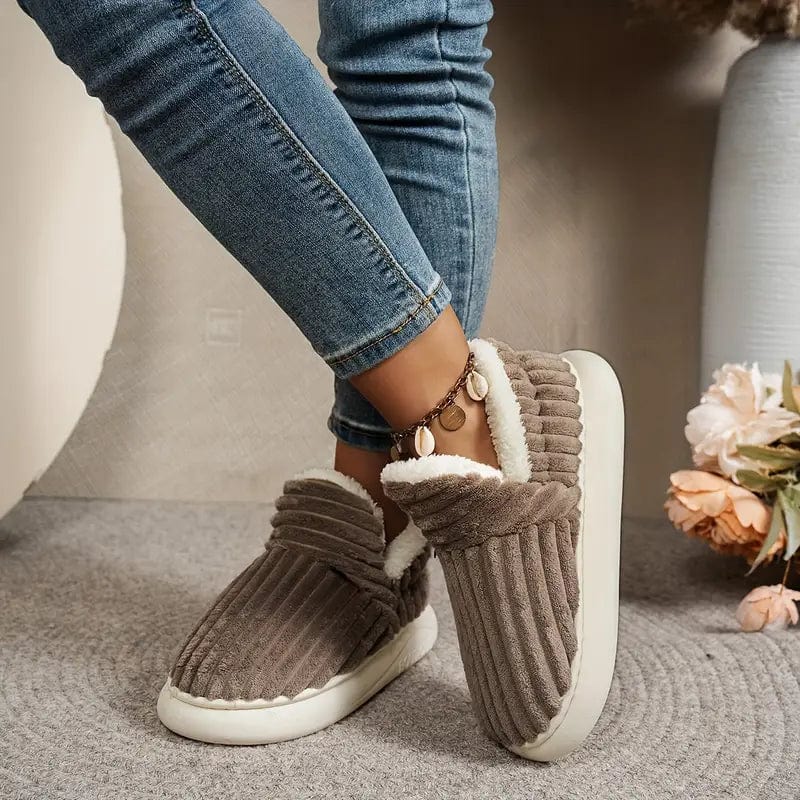 Cosylia | Chaussons Intérieur Extérieur Côtelé Doublure Chaude Semelle Antidérapante Confort Hiver Pour Femme