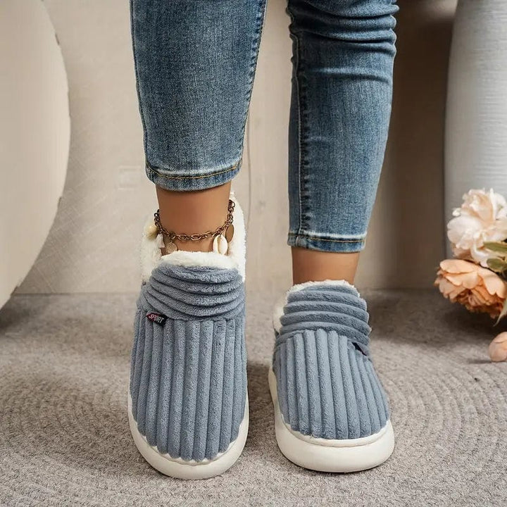 Cosylia | Chaussons Intérieur Extérieur Côtelé Doublure Chaude Semelle Antidérapante Confort Hiver Pour Femme