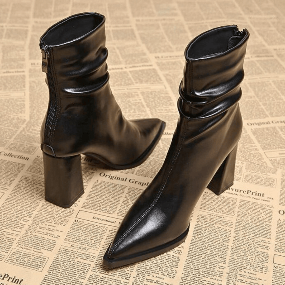 Bottines Plissées à Talon Bloc