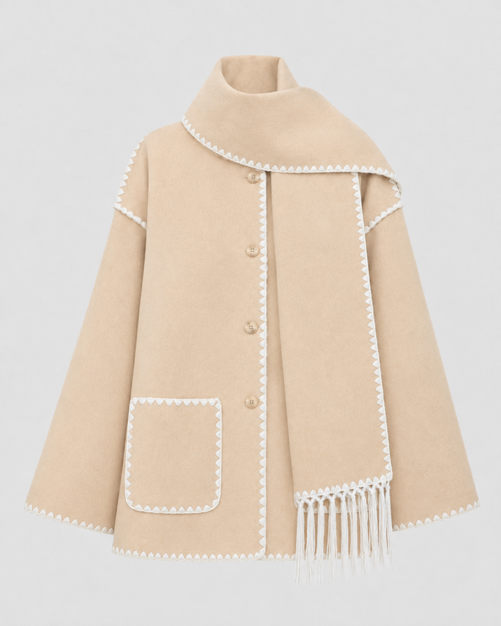 Manteau Ample avec Écharpe Intégrée – Beige