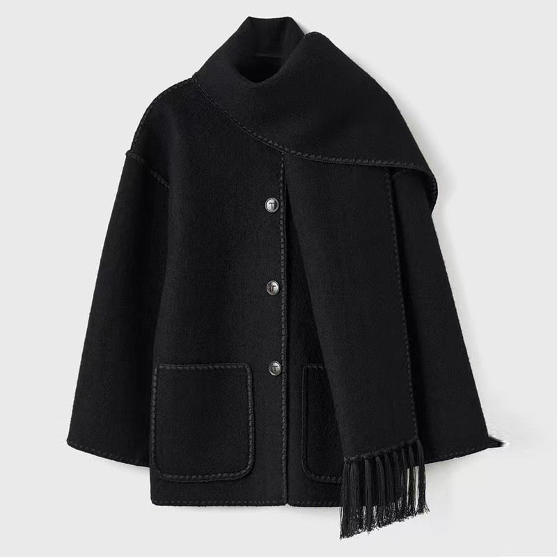 Manteau chic à bords contrastés – Noir