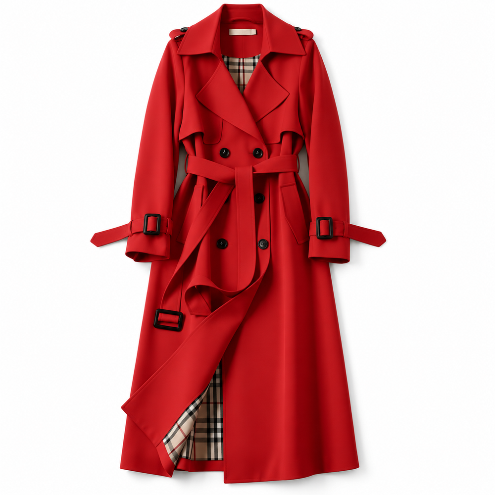 Manteau long croisé ceinturé – Rouge