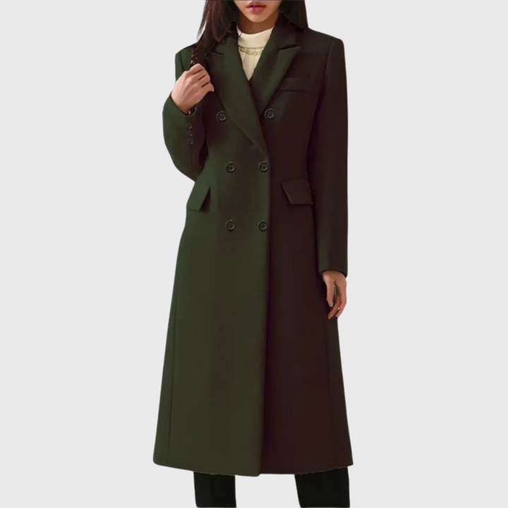 Manteau Long Croisé Cintré – Vert Foncé