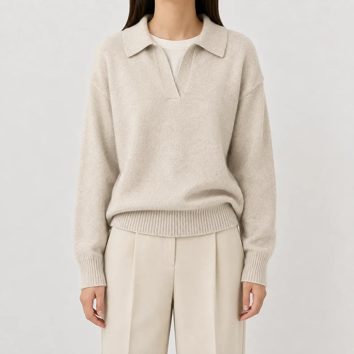 Pull Élégant à Col Polo – Beige
