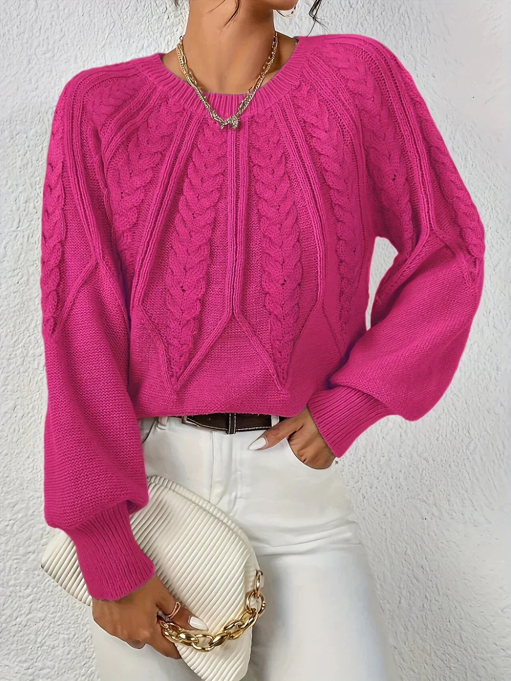 Pull élégant à manches ballon – Rose