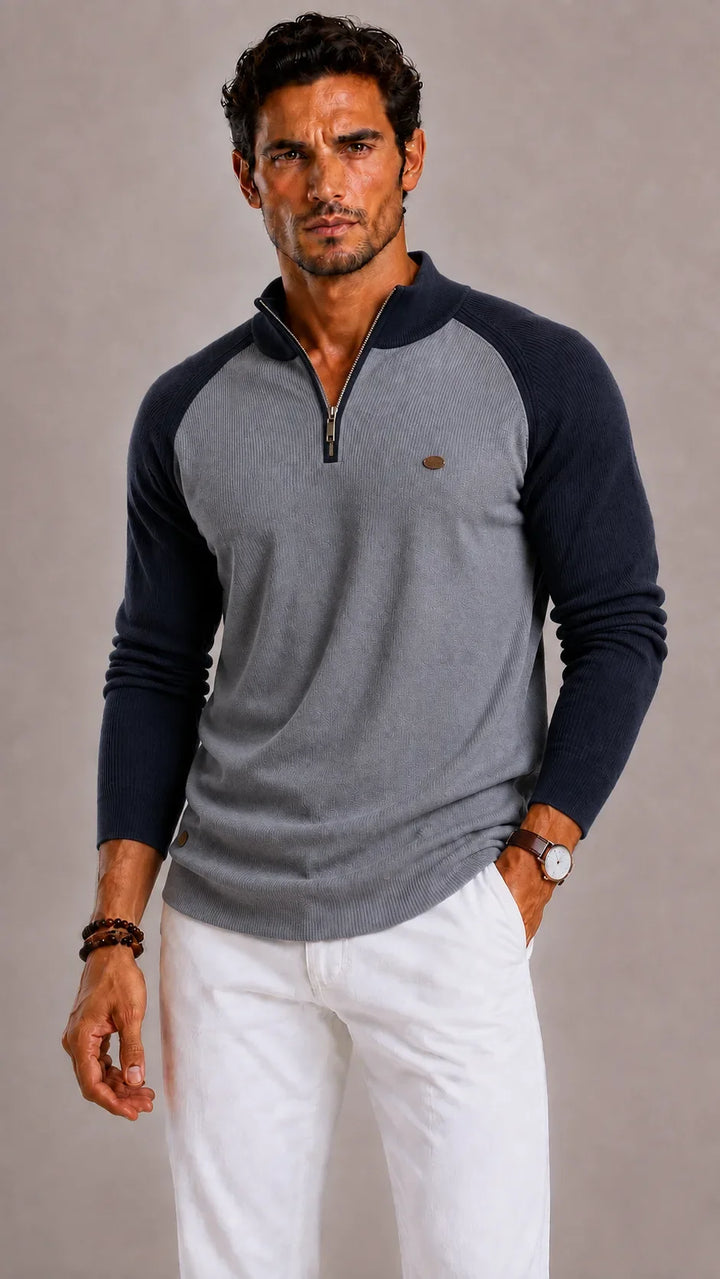 Pull Homme à Col Demi-Ouvert – Gris Foncé