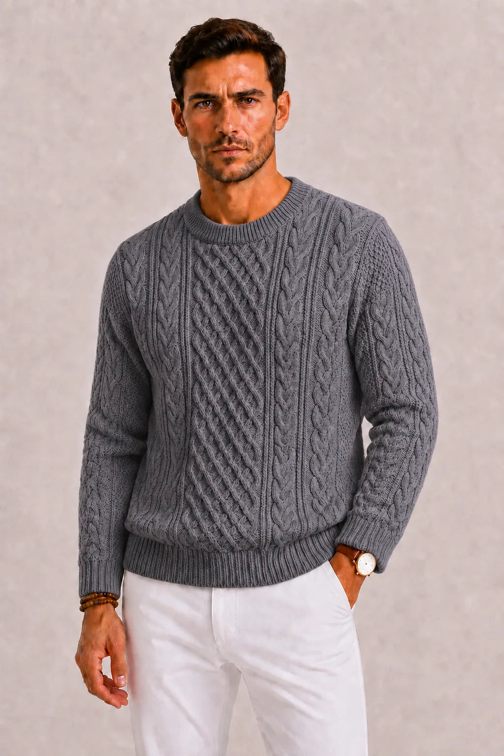 Pull Homme à Torsades – Gris
