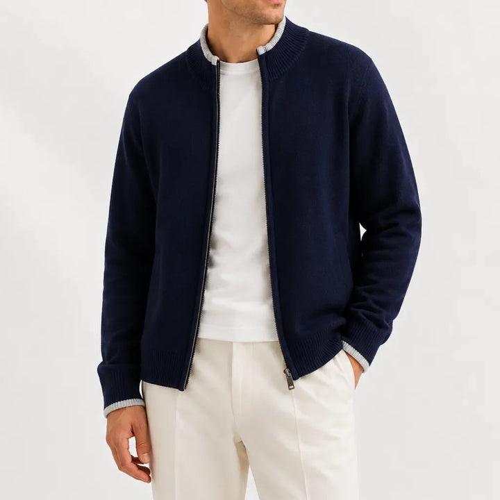 Pull Texturé à Col Montant – Bleu Marine