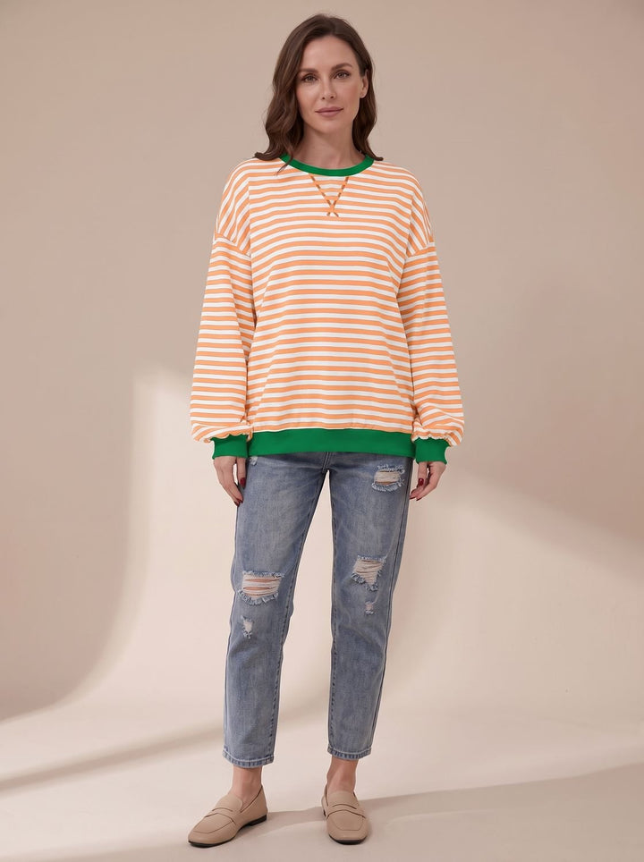 Sweat Ample à Rayures Rétro – Light Orange