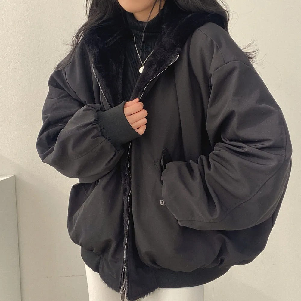 Veste Hivernale à Capuche Douce – Noir