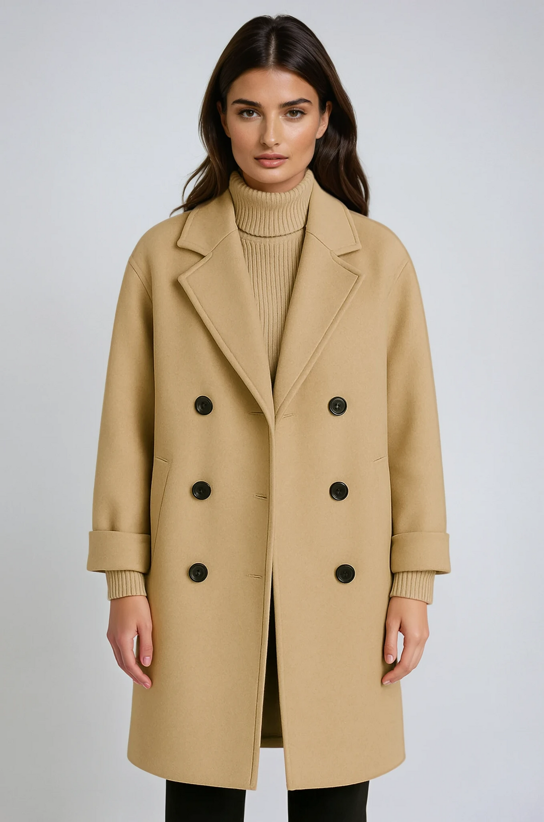 Manteau Ample à Double Boutonnage – Beige