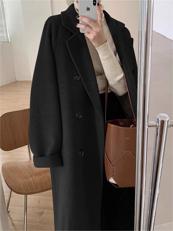 Manteau Ample à Double Boutonnage – Noir