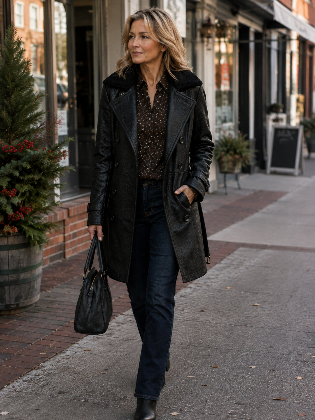 Manteau ceinturé à col contrasté