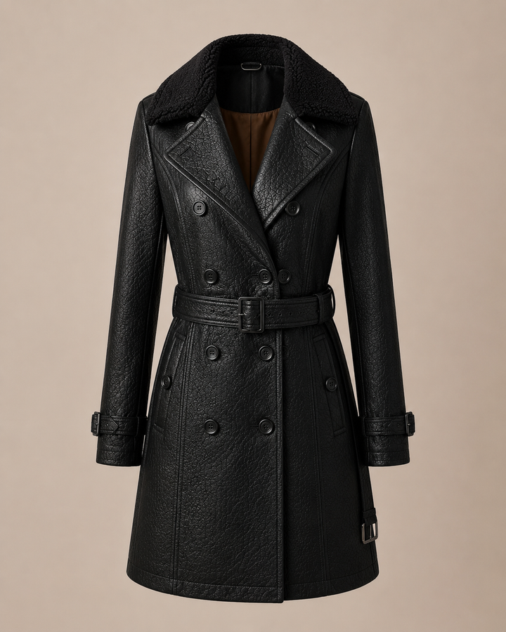 Manteau ceinturé à col contrasté
