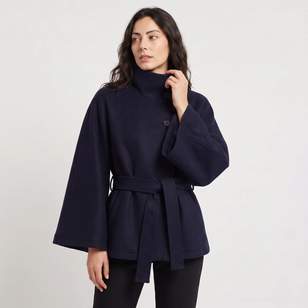 Manteau ceinturé à manches évasées – Bleu Marine