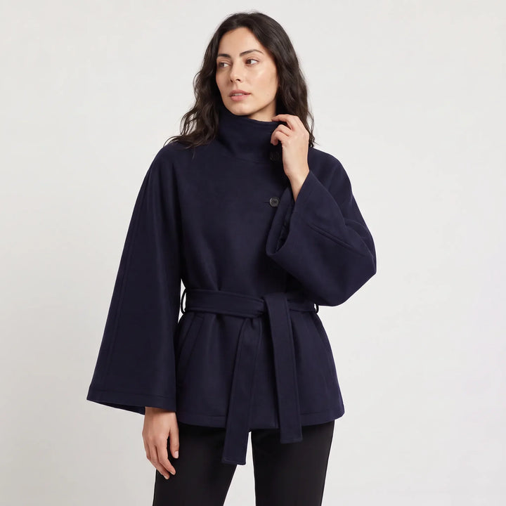 Manteau ceinturé à manches évasées – Bleu Marine