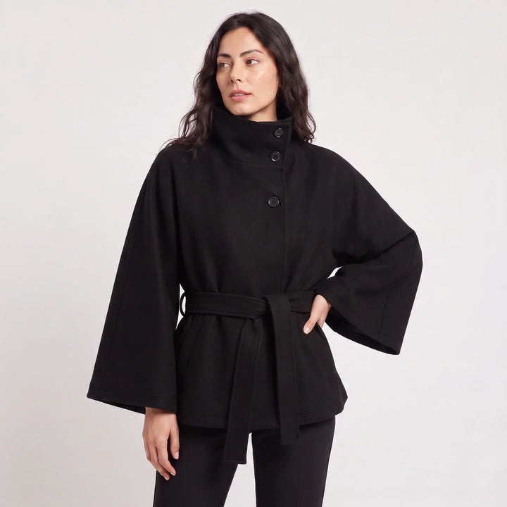 Manteau ceinturé à manches évasées – Noir