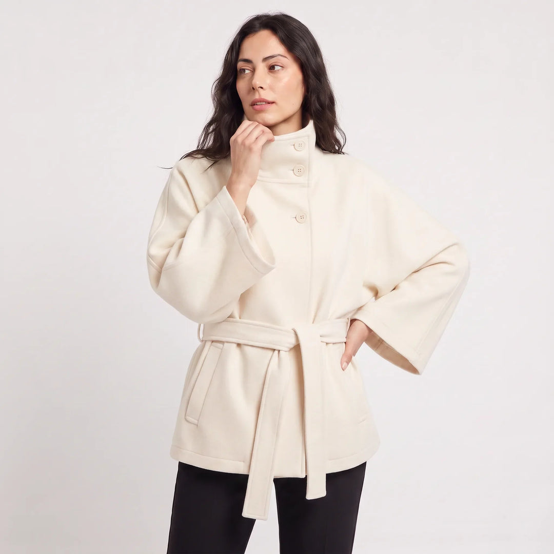 Manteau ceinturé à manches évasées – Blanc