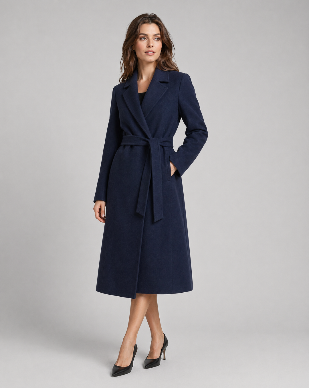 Manteau Ceinturé Bleu Marine