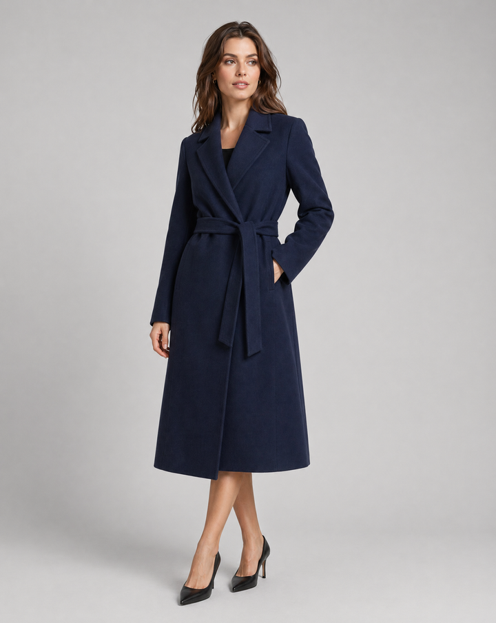 Manteau Ceinturé Bleu Marine