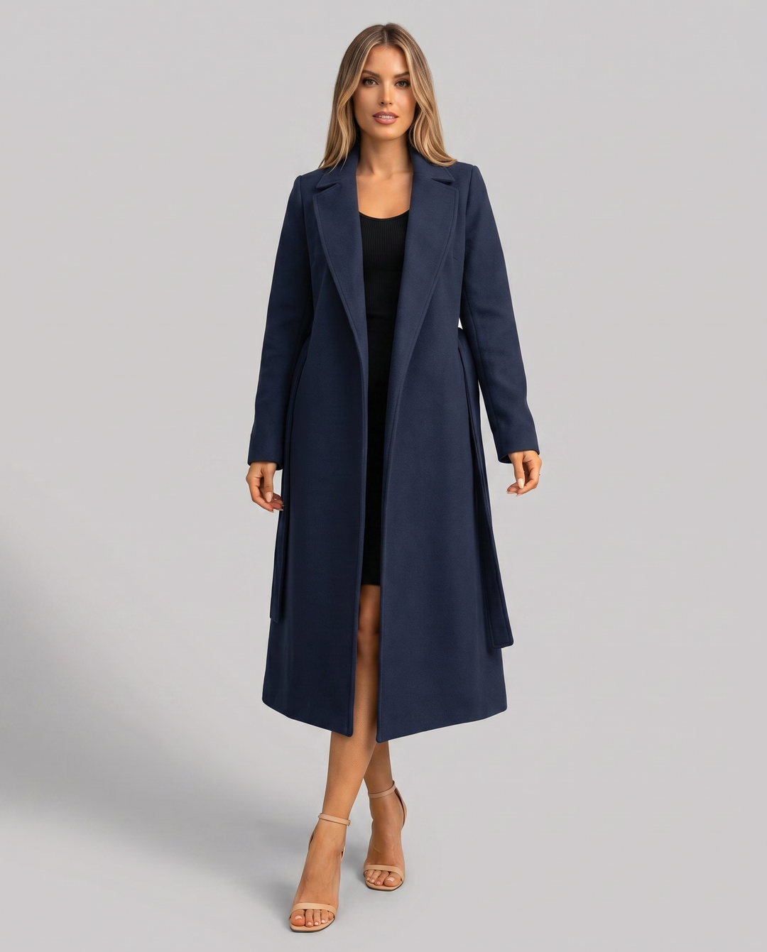 Manteau Ceinturé Bleu Marine