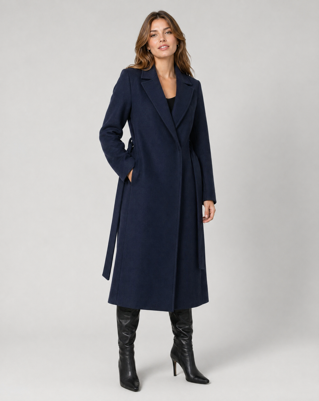 Manteau Ceinturé Bleu Marine
