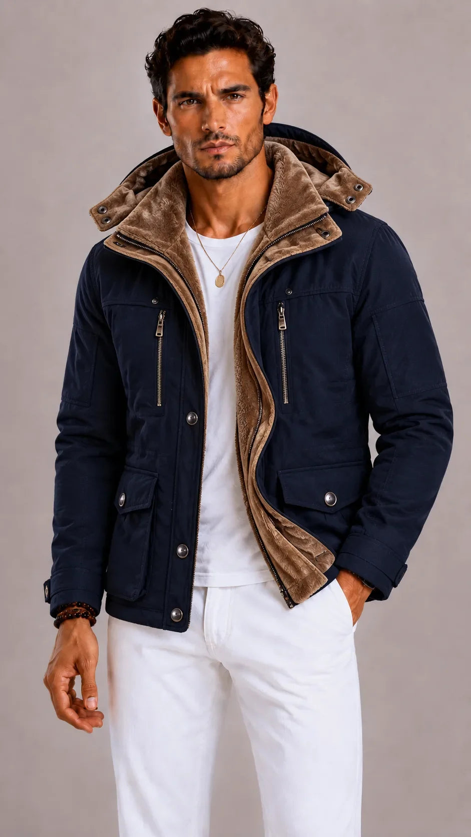 Manteau Chaud d'Hiver Multi-poches – Bleu