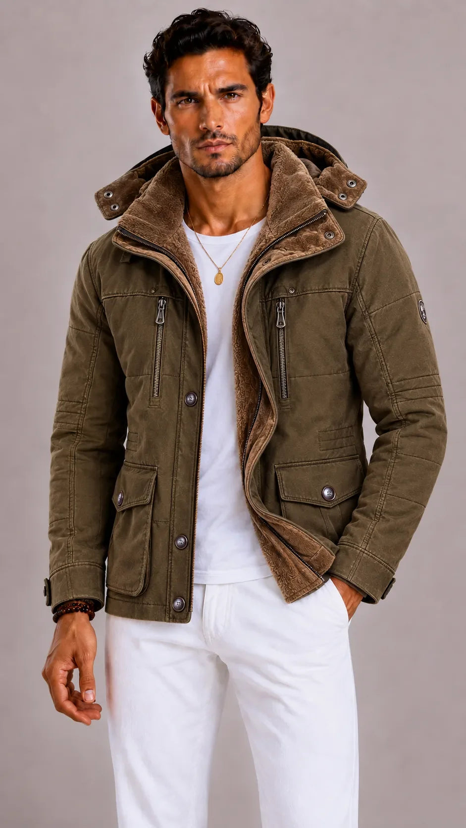 Manteau Chaud d'Hiver Multi-poches – Marron