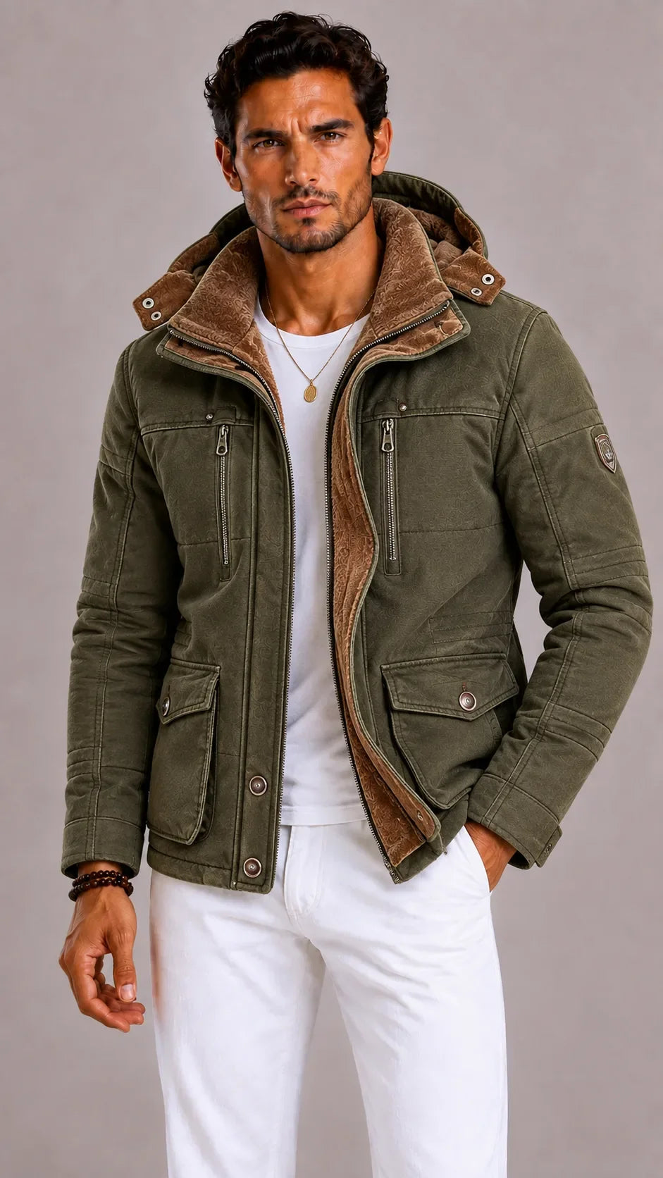 Manteau Chaud d'Hiver Multi-poches – Vert
