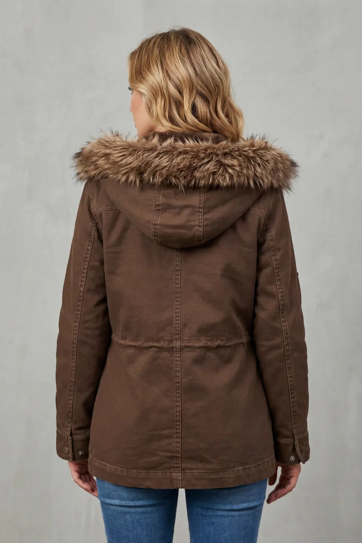 Manteau Chaud Marron à Capuche