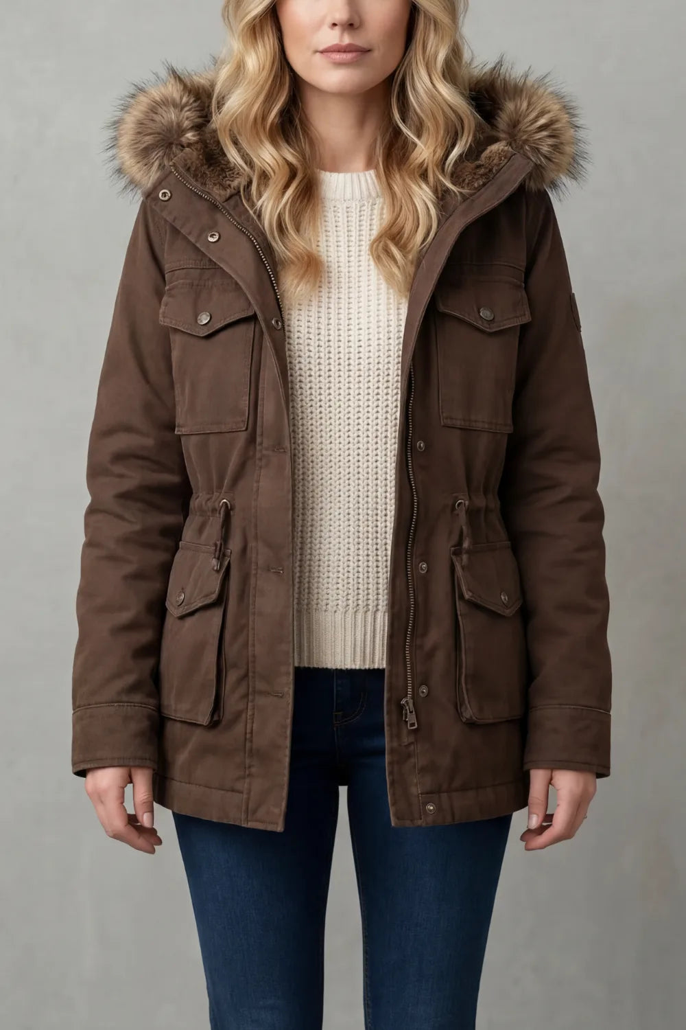 Manteau Chaud Marron à Capuche – Marron