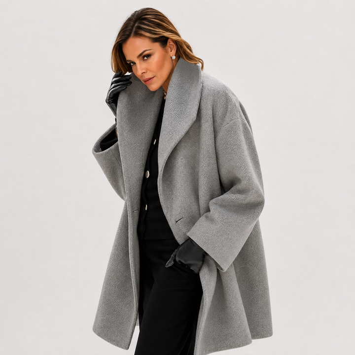 Manteau chic à col drapé – Gris