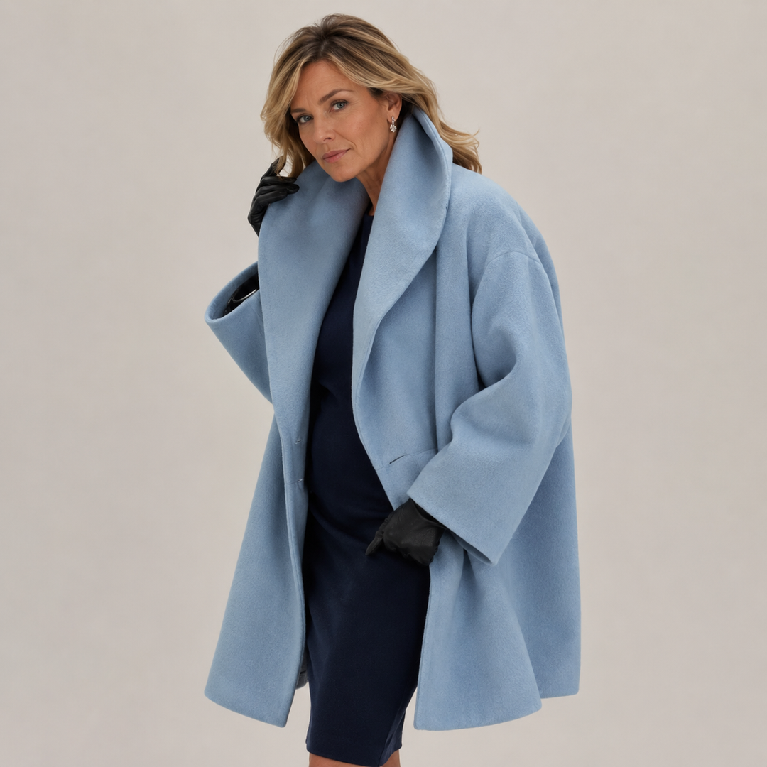 Manteau chic à col drapé – Bleu
