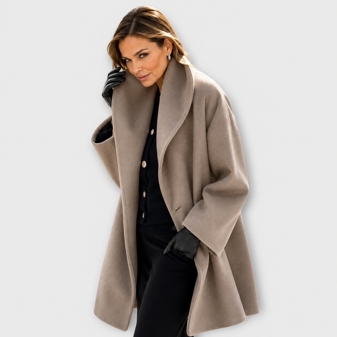 Manteau chic à col drapé – Kaki