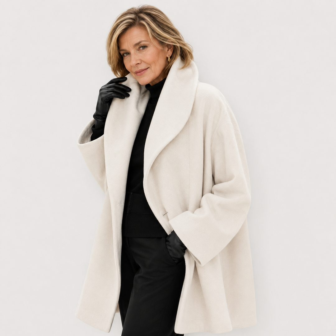 Manteau chic à col drapé – Blanc