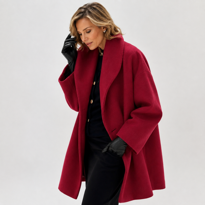 Manteau chic à col drapé – Rouge
