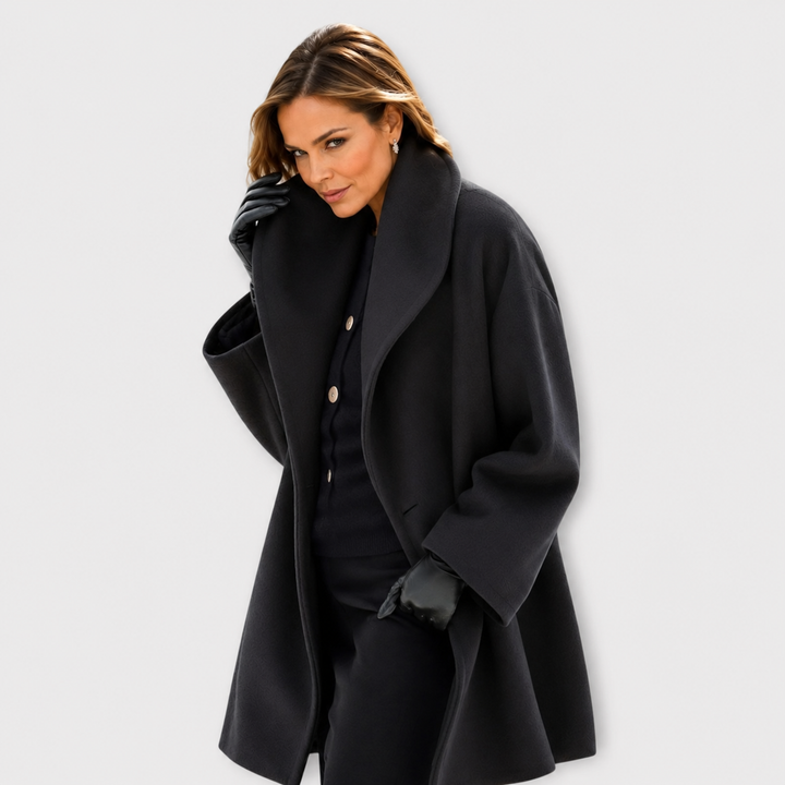 Manteau chic à col drapé – Noir