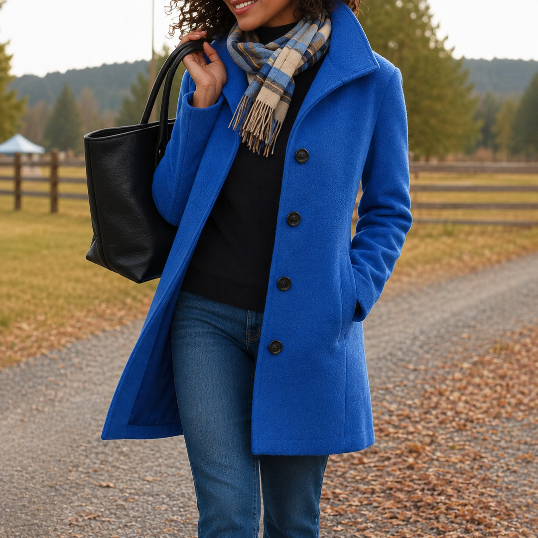 Manteau chic à col tailleur – Bleu