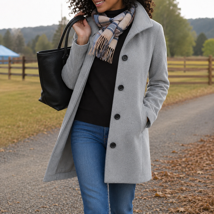 Manteau chic à col tailleur – Gris Clair