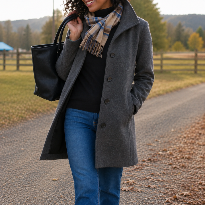 Manteau chic à col tailleur – Gris Foncé