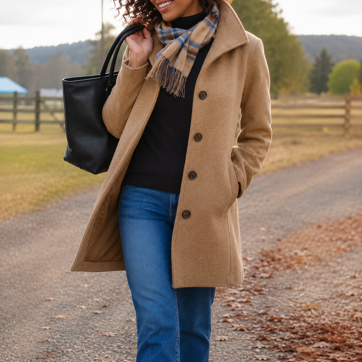 Manteau chic à col tailleur – Marron