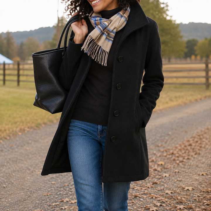 Manteau chic à col tailleur – Noir