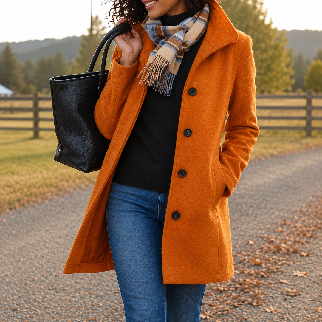 Manteau chic à col tailleur – Orange