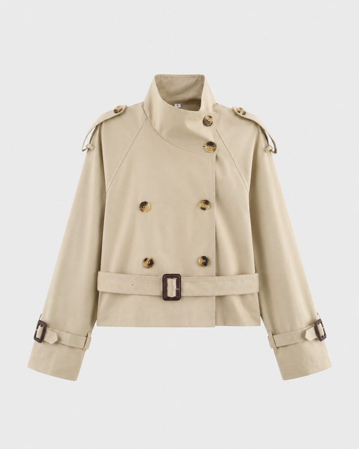 Manteau Court à Double Boutonnage – Beige