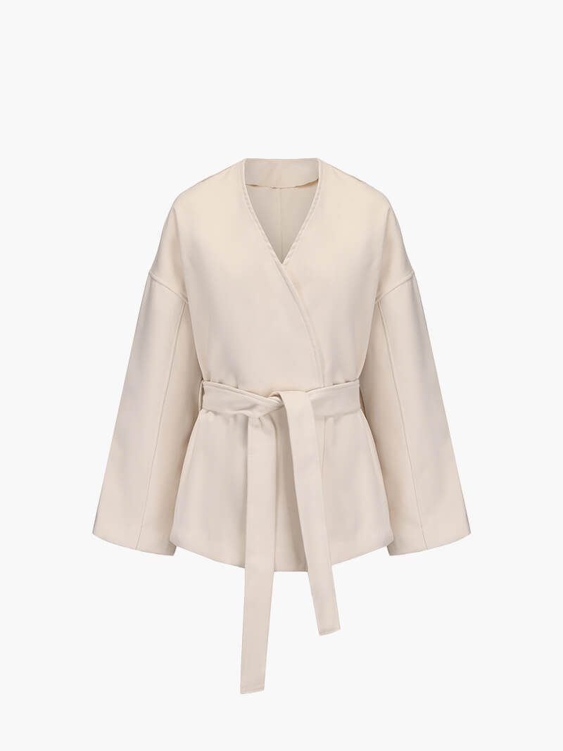 Manteau Court Cache-cœur Beige